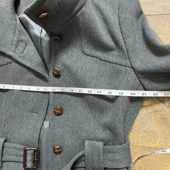 LOFT Charcoal Wool blend Belted Trench Coat size 8 - Picture 12 of 15